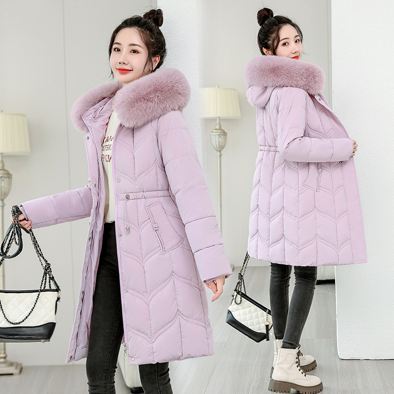 Europa invierno ropa de algodón plumón de mujer de estilo largo coreano cintura gruesa chaqueta de algodón nuevo abrigo de algodón gran cuello de cabello de moda image 10