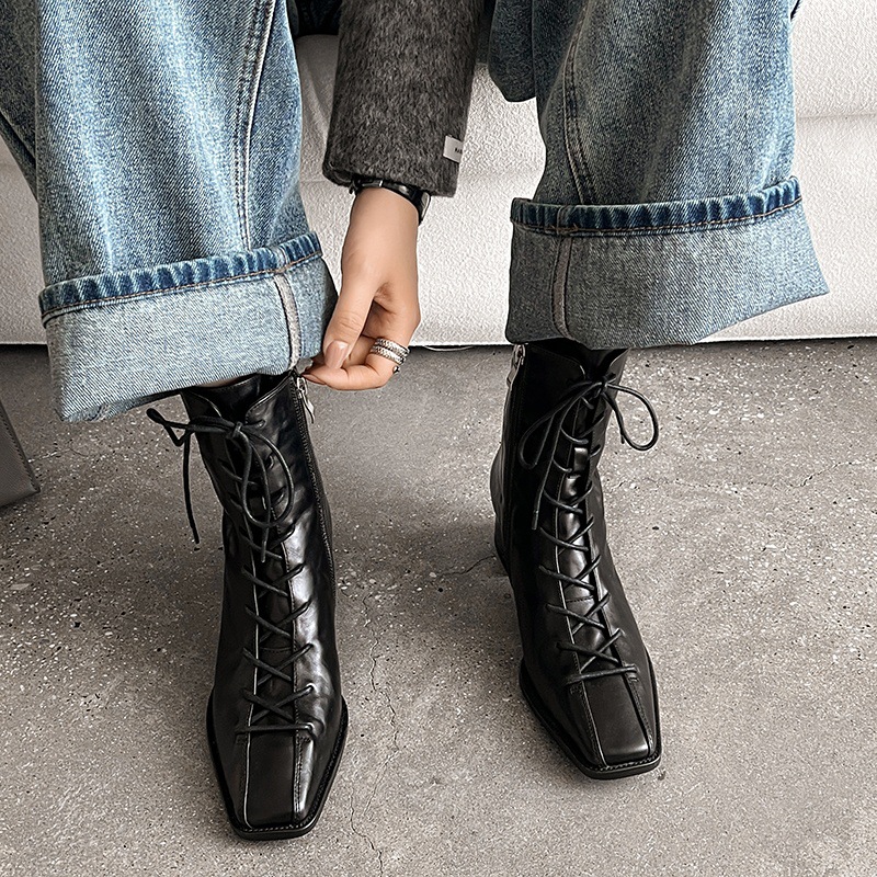 CHIKO Chun Square Toe Block Heels Ankle Boots