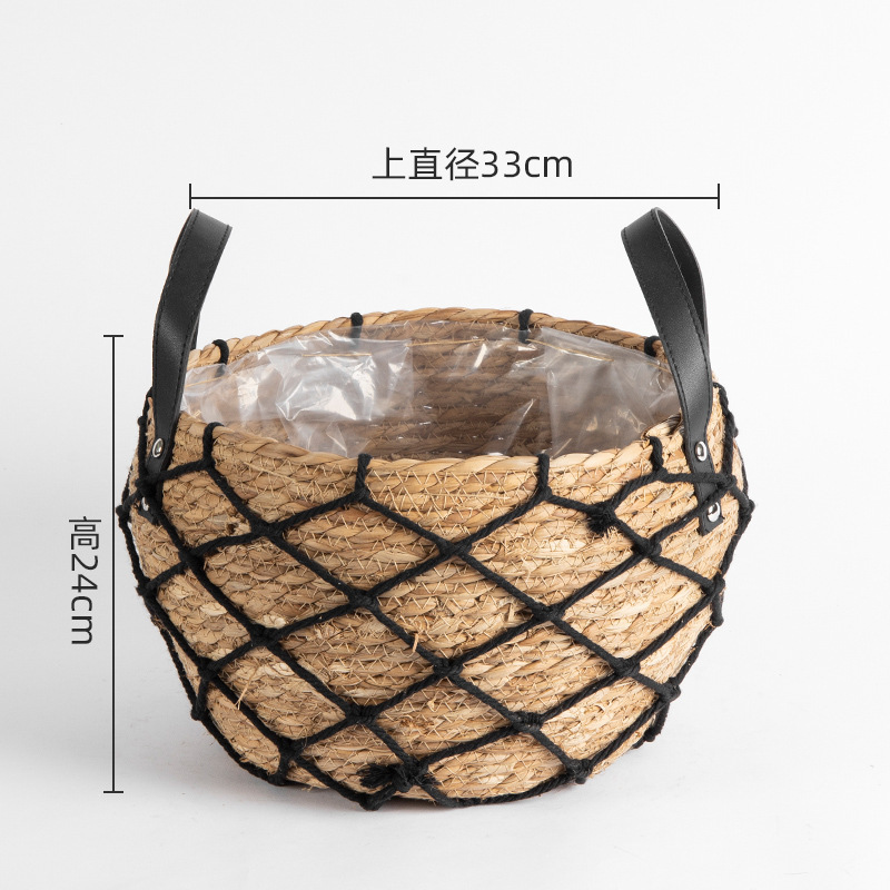Maceta de flores tejida de paja extragrande, cesta de plantas verdes tejida de ratán, maceta alta tejida, cesta de almacenamiento comercial para interiores.