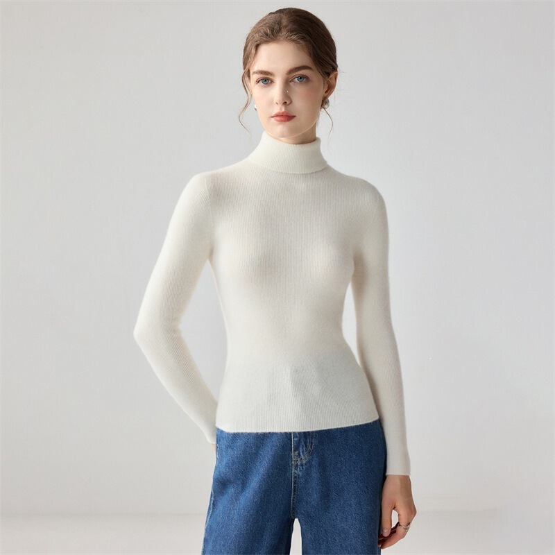 High-end ready-to-wear women's cashmere sweater with a stacked collar, soft and warm, high-necked, slim-fit, knitted wool base layer