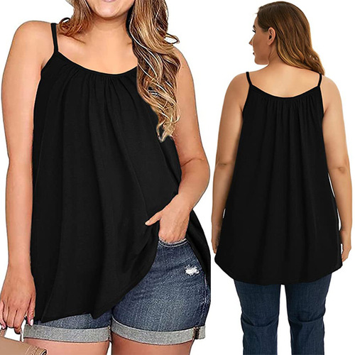 Women's Plus Size 2025 Ruffle Elastic Tank Top Sexy Strappy Backless Shirt for Outwear - Available in Three Colors