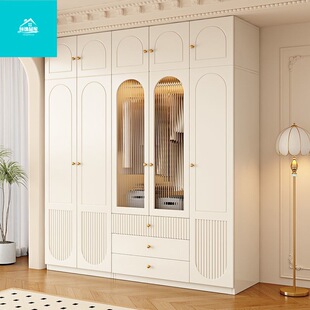 Modern Simple Solid Wood Wardrobe Home Bedroom Cabinet Storage Cabinet Wall Storage Cabinet Cream Style Wardrobe Storage Cabinet
