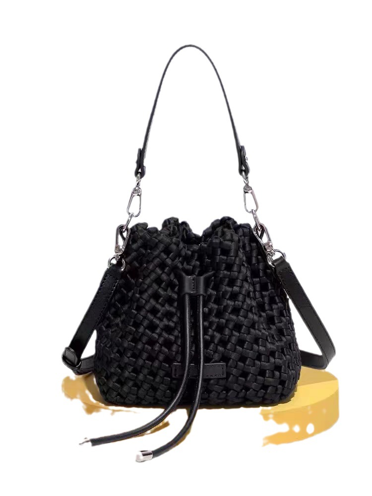 2023 New Nylon Fabric Bucket French Small and High end Handmade Woven Handheld One Shoulder Crossbody Bag_voghion.com