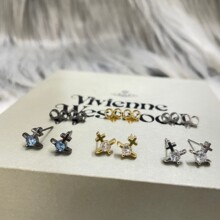 西太后十字锆石土星耳钉单钻简约气质星球同款高级感双十线条耳饰