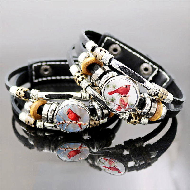 Cardinal bird punk vintage leather bracelet women's all-match time gem bracelet bracelet adjustable wholesale Cardinal bird punk vintage leather bracelet women's all-match time gem bracelet bracelet adjustable wholesale