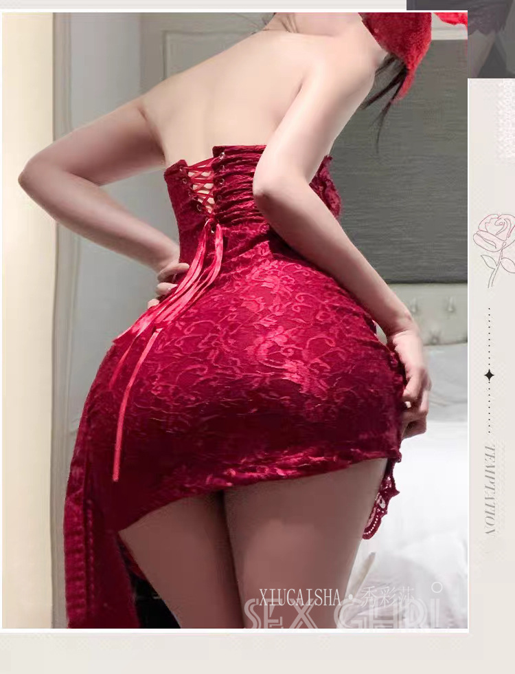 Purple Lace Strapless Tube Top Lingerie Set with Bodycon Skirt for Small Busts — detail image 3