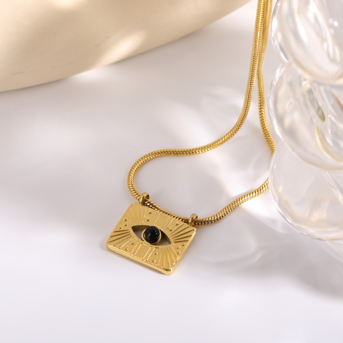 Fashion Square Eye Titanium Steel Necklace Hollow Out Stainless Steel Necklaces