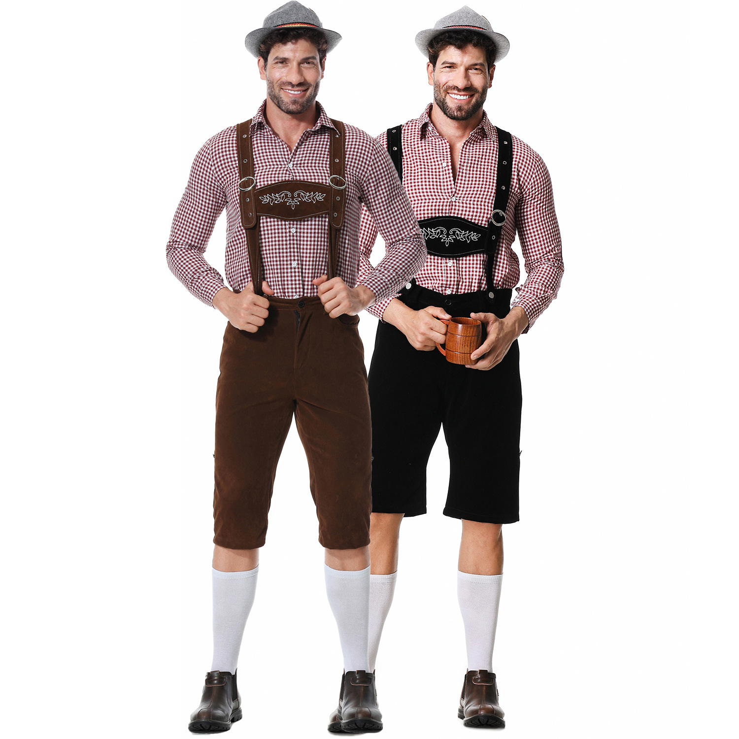 thumbnail image 1 of Disfraces de Halloween 2024 M-XXL Traje de cerveza para hombre, traje con pechera, traje de cerveza alemán, camisa a cuadros, 1 of 5