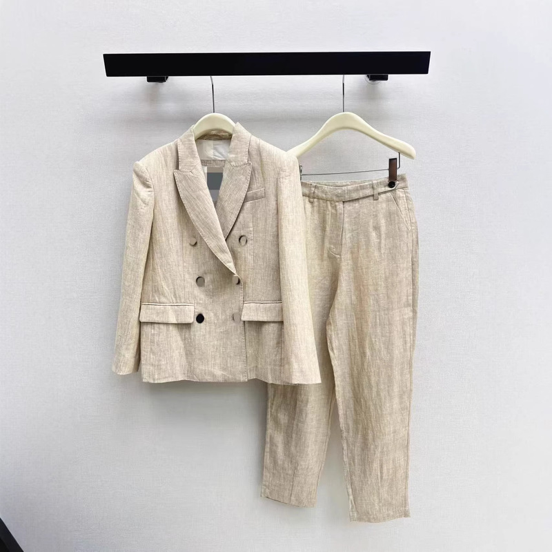 Shenzhen Nanyou 26 Spring/Summer French-Style Double-Breasted Lapel Silhouette Blazer High-Waisted Tapered Pants Set