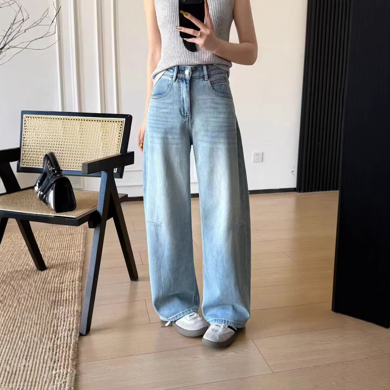 3D Cut High-Waisted Straight Wide-Leg Jeans for Women, Slimming and Leg-Lengthening, Hip-Covering, Loose and Versatile Long Pants for Women
