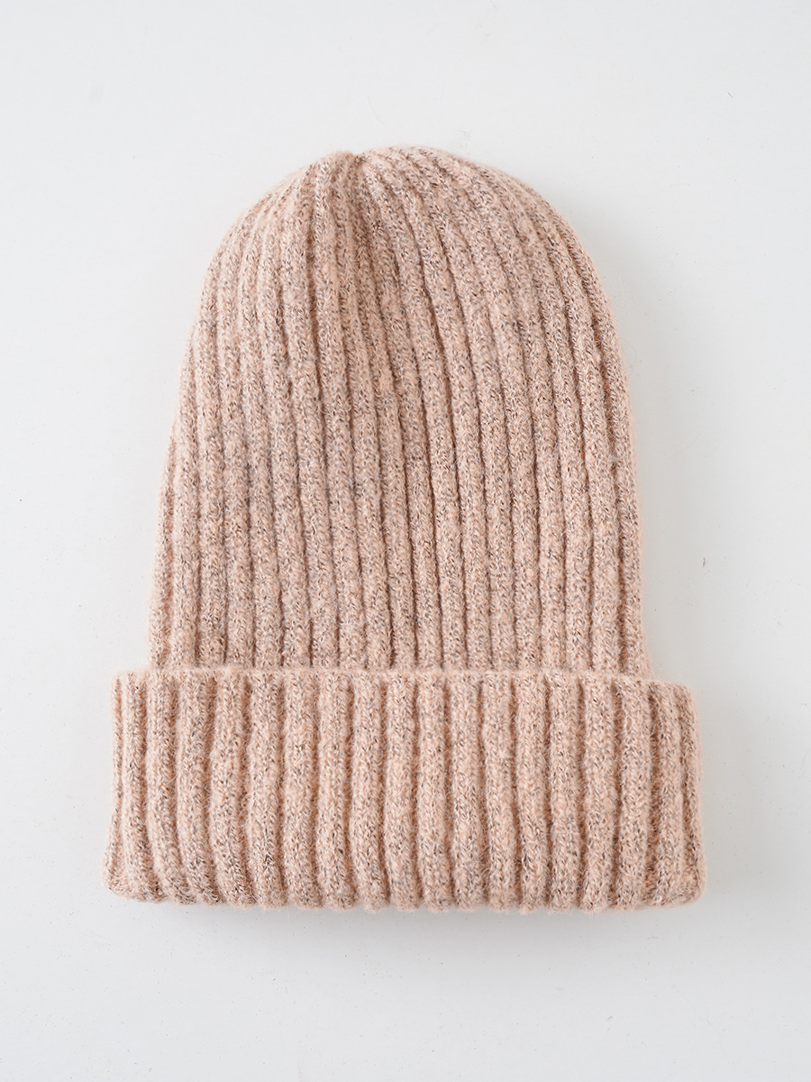 Sombrero de invierno de las mujeres estilo coreano nuevo color caramelo color sólido sombrero de lana cálido sombrero de punto de rayas verticales moda