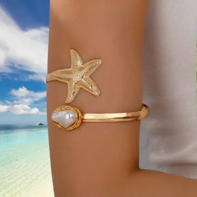 European and American Cross-border Marine Holiday Sea Star Alien Imitation Pearl Arm Ring Opening Adjustable Upper Arm Bracelet Women's Bracelet