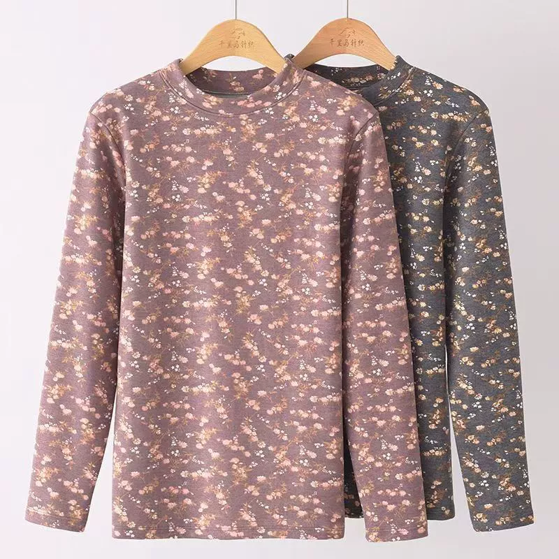 2024 новые топы с хлопковым принтом для кожи среднего и пожилого возраста рубашка с круглым вырезом