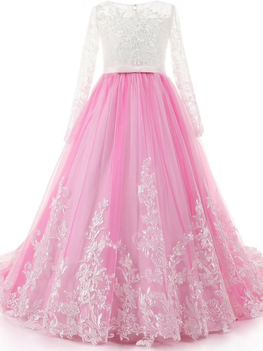 Ropa transfronteriza para niños nuevos Comercio exterior Encaje europeo y americano Manga larga Pequeño vestido de novia de niña de flores pequeñas Pettiskirt de niñas