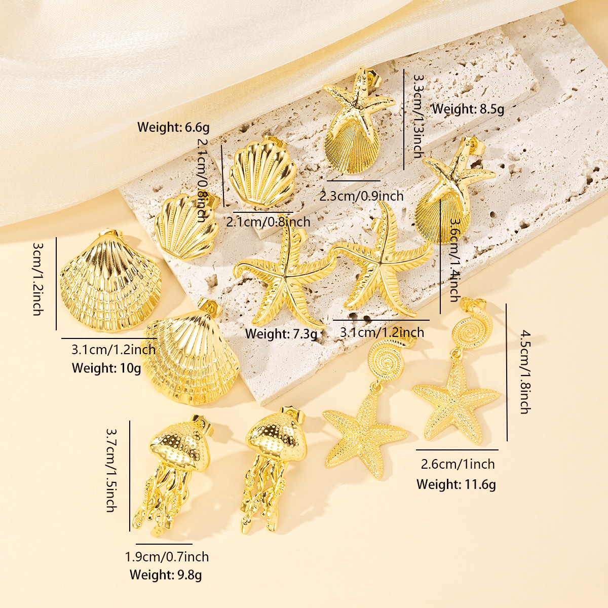 Copper Ear Needle Material 1 Pair Marine Style Starfish Shell Plating Copper Drop Earrings Ear Studs