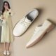 ZHR casual single-layer shoes for women 2024 New lace-up versatile British leather shoes ins fashion women's shoes thick bottom round toe