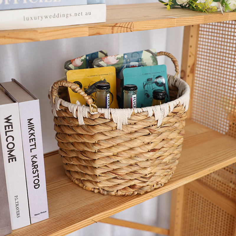 Cesta de almacenamiento de caña personalizada Cesta de almacenamiento de paja de calabaza hecha a mano Cesta de almacenamiento de tela de mano Cesta de almacenamiento de bocadillos domésticos Cesta de almacenamiento de acabado