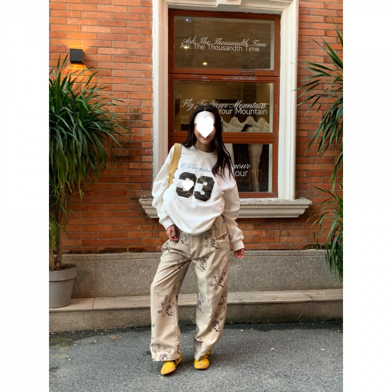 现货高品质【曼巴棉300克+加绒400克】秋冬圆领宽松印花卫衣女|undefined