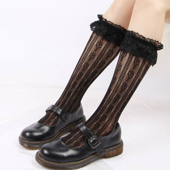 Lace edge spring and summer thin LOLITA calf socks black ankle socks bunched socks Japanese style JK white mid-calf socks