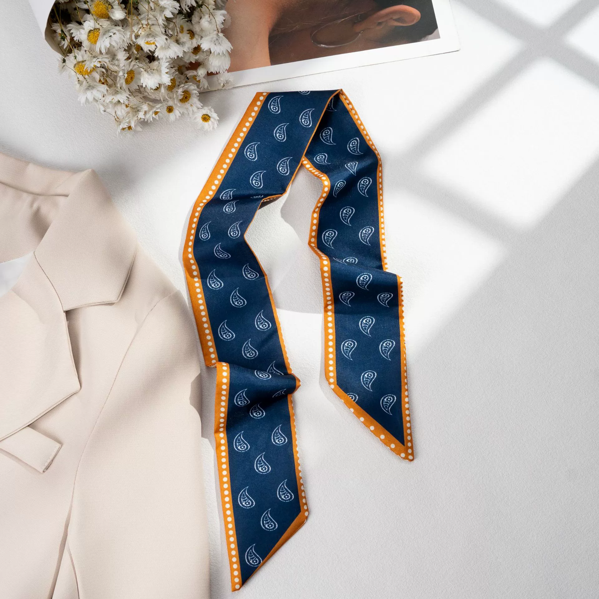 Silk Scarf Hairband (Suhang) long streamer 89×3.8 cm, lightweight gift box option