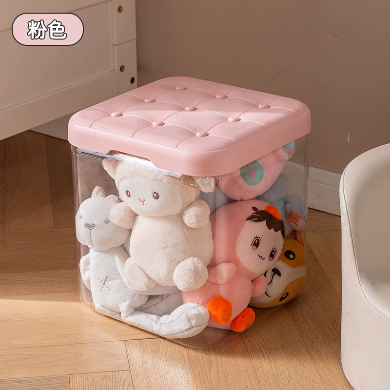 Children's storage system, plush toy, doll, multicoloured storage box with seat