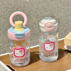 KTカップグラスかわいい高颜値新型ストローカップ大容量携帯取っ手学生子供カップ子供
