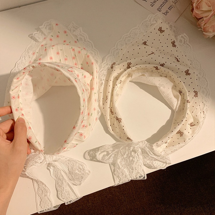 韓国系の新型アンドロメダ風満印レース帯女性のカチューシャが屋外に出て、日焼け止めの三角タオルを作った