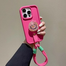 玫红笑脸手绳适用iPhone13/15Pro斜挎14ProMax苹果13手机壳11女12