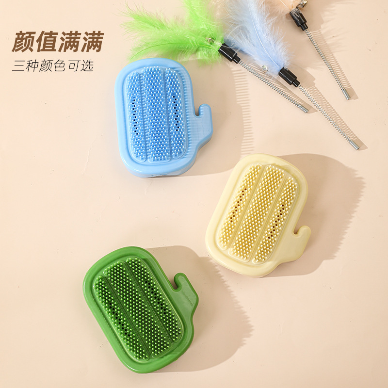 Lugar de fábrica al por mayor gato tres en uno esquina de la mesa esquina de la mesa dispositivo de picazón con bola de menta con pluma dispositivo de picazón de gato