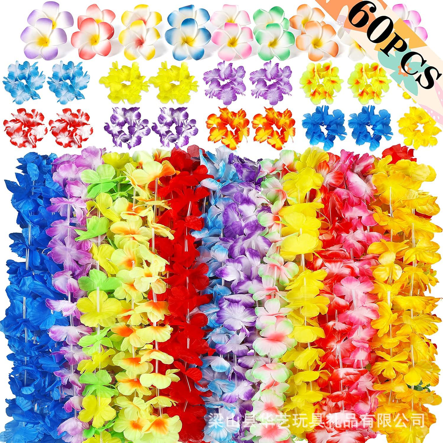 Hawaiana pétalos de imitación cuello colorido guirlanda de poliéster tela aleatoria decoración de guirlanda de fiesta de playa