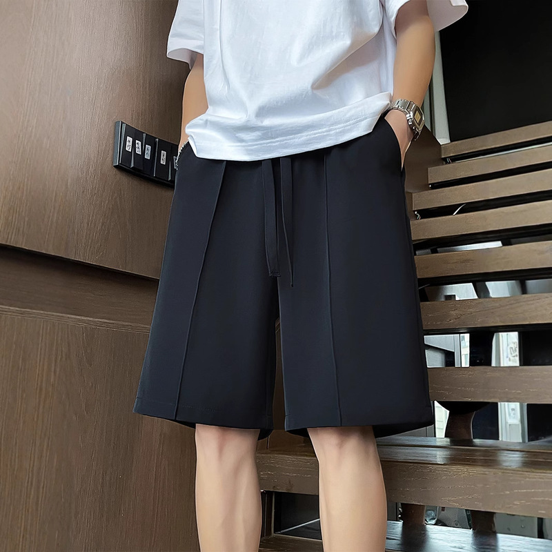 Men's Summer Loose Casual Suit Shorts with Drape, Trendy Outerwear, Large Waistband, Five-Point Ice Silk Dress Pants
