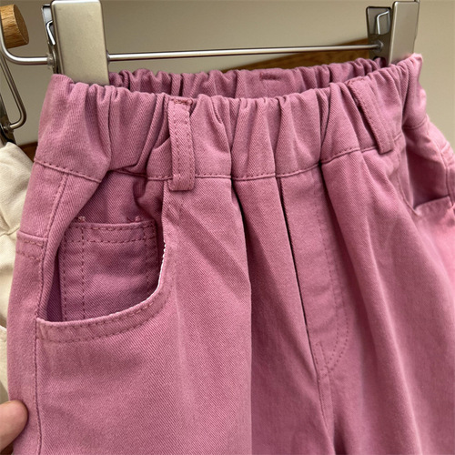 秋季儿童纯色直筒长裤欧美范男童女童棉布水洗长裤