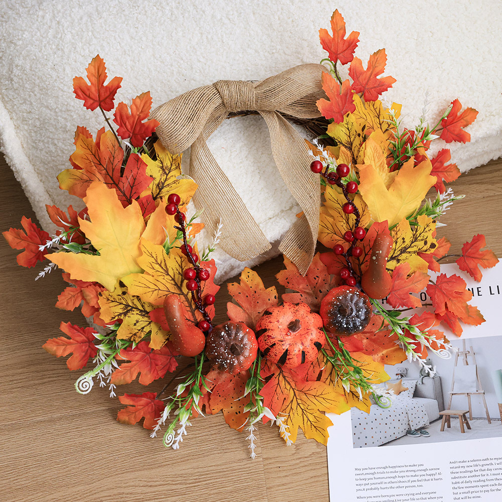 Guarilla de Halloween Cosecha de otoño Guarilla de calabazas Decoración de bayas de arce Decoración de patio Decoración de Acción de Gracias
