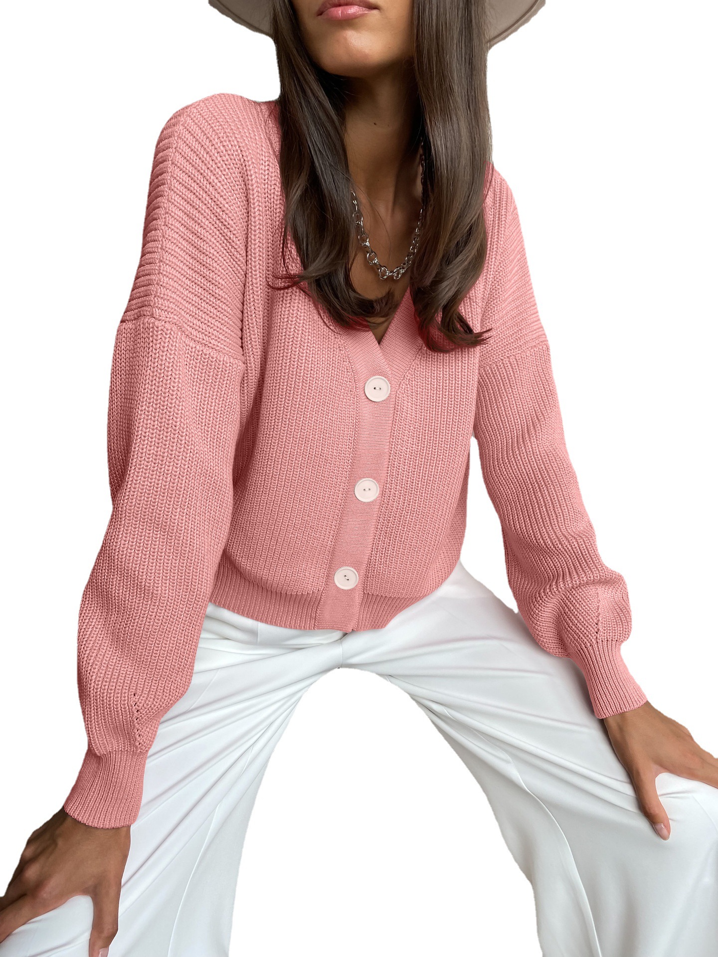 Herbst und winter strickjacke einreiher Europäischen einfarbig gestrickte basis temperament pendeln frauen pullover_voghion.com