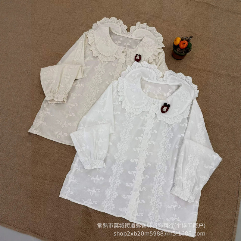 New sweet and youthful large doll collar fully embroidered cotton long-sleeve shirt, loose plus-size top for plus-size women New sweet and youthful large doll collar fully embroidered cotton long-sleeve shirt, loose plus-size top for plus-size women