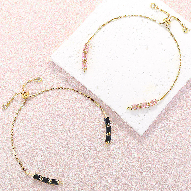 Cross-Border Light Luxury Copper Inlaid T-Shaped Colored Diamond Adjustable Pull-Out Bracelet Personalized DIY Bracelet Semi-Finished Accessories Vl834