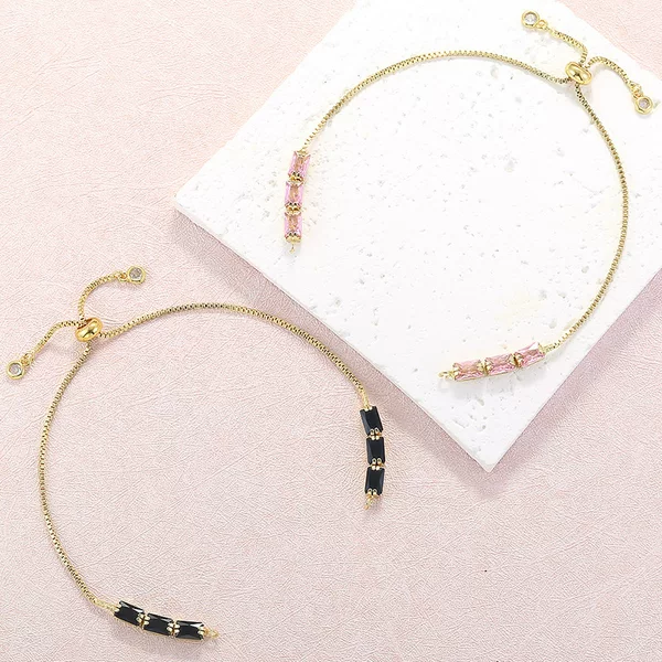 Cross-Border Light Luxury Copper Inlaid T-Shaped Colored Diamond Adjustable Pull-Out Bracelet Personalized DIY Bracelet Semi-Finished Accessories Vl834