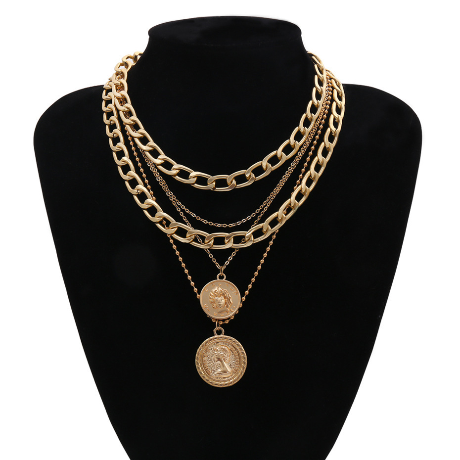 Collar de aleación europeo/americano de múltiples capas, colgante redondo de cabeza hip hop, cadena para clavícula femenina, venta directa de fábrica image 8