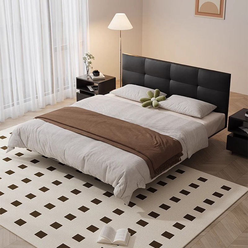 Cama de cuero negro inteligente retro negro de acero al carbono cama de suspensión cama doble de 1.8m Italia cama de cuero de acero minimalista