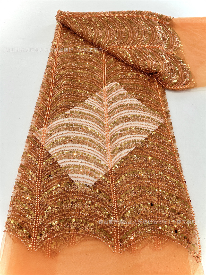 Multicolor conchas sequinilla perlas tubo bordado tela de lujo ligera de alta gama vestido de boda tela de moda tela de bordado de malla