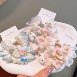 跨境可爱腮红HelloKitty少女心甜美发绳刘海粉色小肠发圈套装头饰