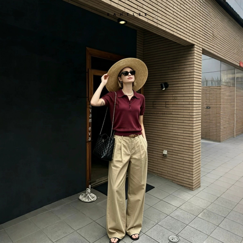 Summer Lightweight Row-Style Breathable Silk Linen Cotton Short-Sleeved Knitwear Polo Collar Fashion for Female Professionals in the Workplace