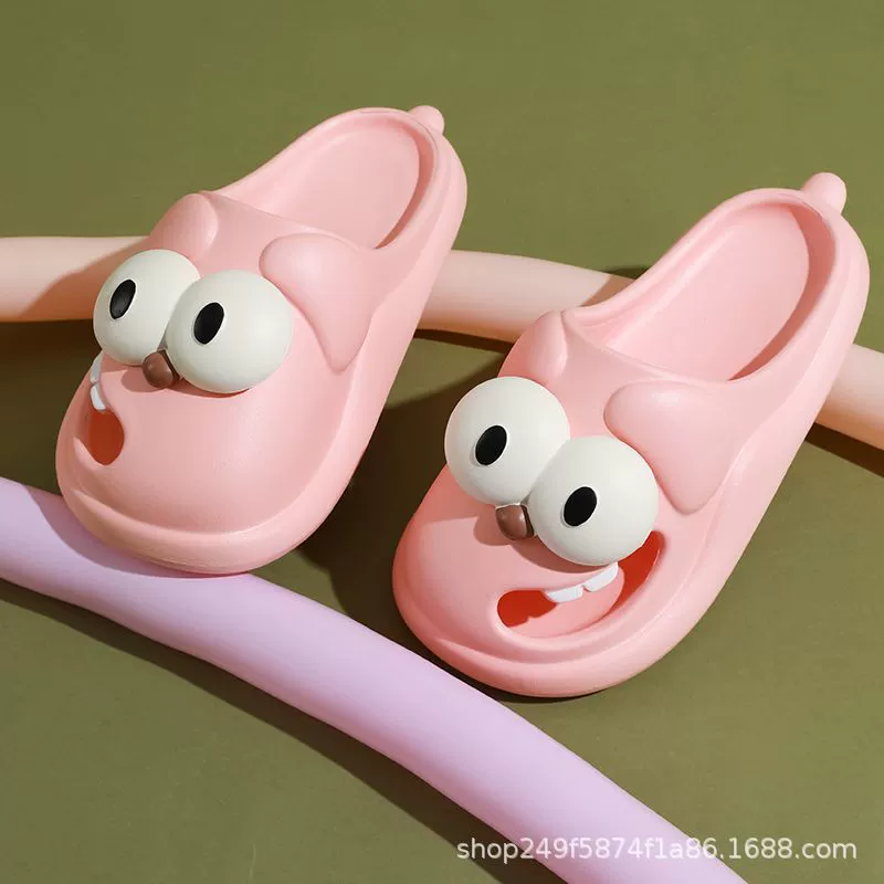 Сланцы с большими глазами Cartoon для женщин, закрытый нос, стиль Croc, толстая подошва, летний внутри помещения