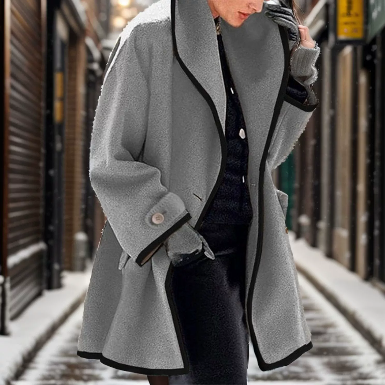 Fashionable demi-season multicoloured hoody, woolen coat, colored tape, jacket, round collar