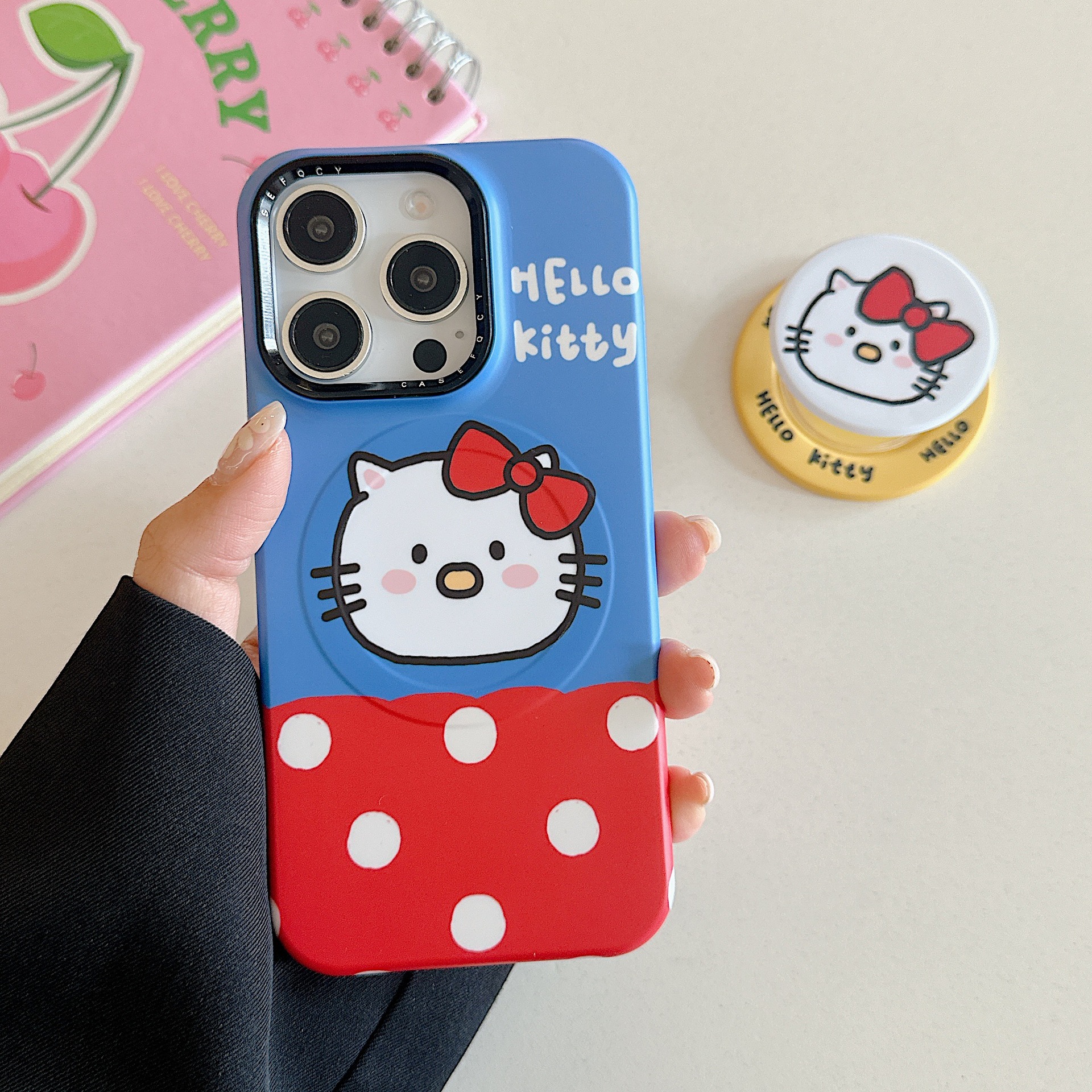 Lindo lazo de punto de onda roja azul para gato KT para Apple 16ProMax funda para teléfono móvil 15Pro magnético 14/13