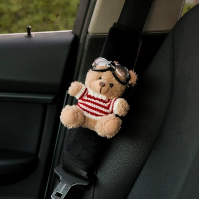 Seat belt shoulder pad — shoulder pad car safety belt - red-and-white-striped-sweater-bear-black-velvet-shoulder-pads