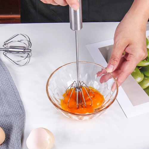 Stainless steel semi-automatic push-type egg beater egg cream rotating mixer kitchen baking gadget