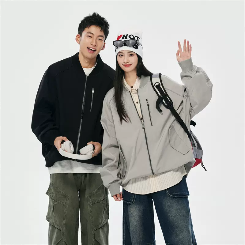 新品棒球领美式夹克男飞行服春秋外套男装宽松情侣休闲潮流夹克