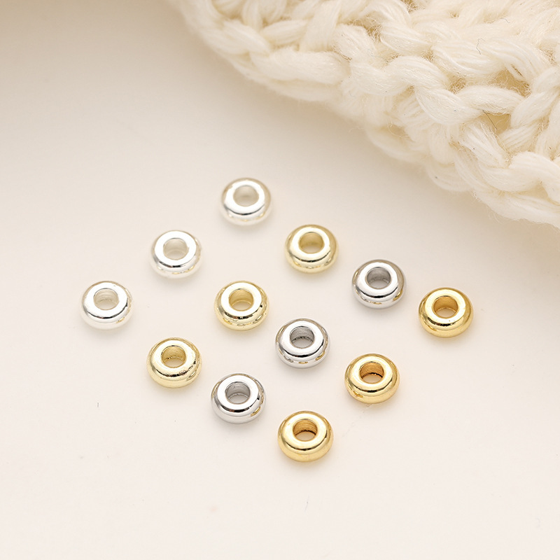 18K gold-coated color-preserving high car wheel spacer copper gold-plated round glossy spacer gasket diy bracelet jewelry accessories