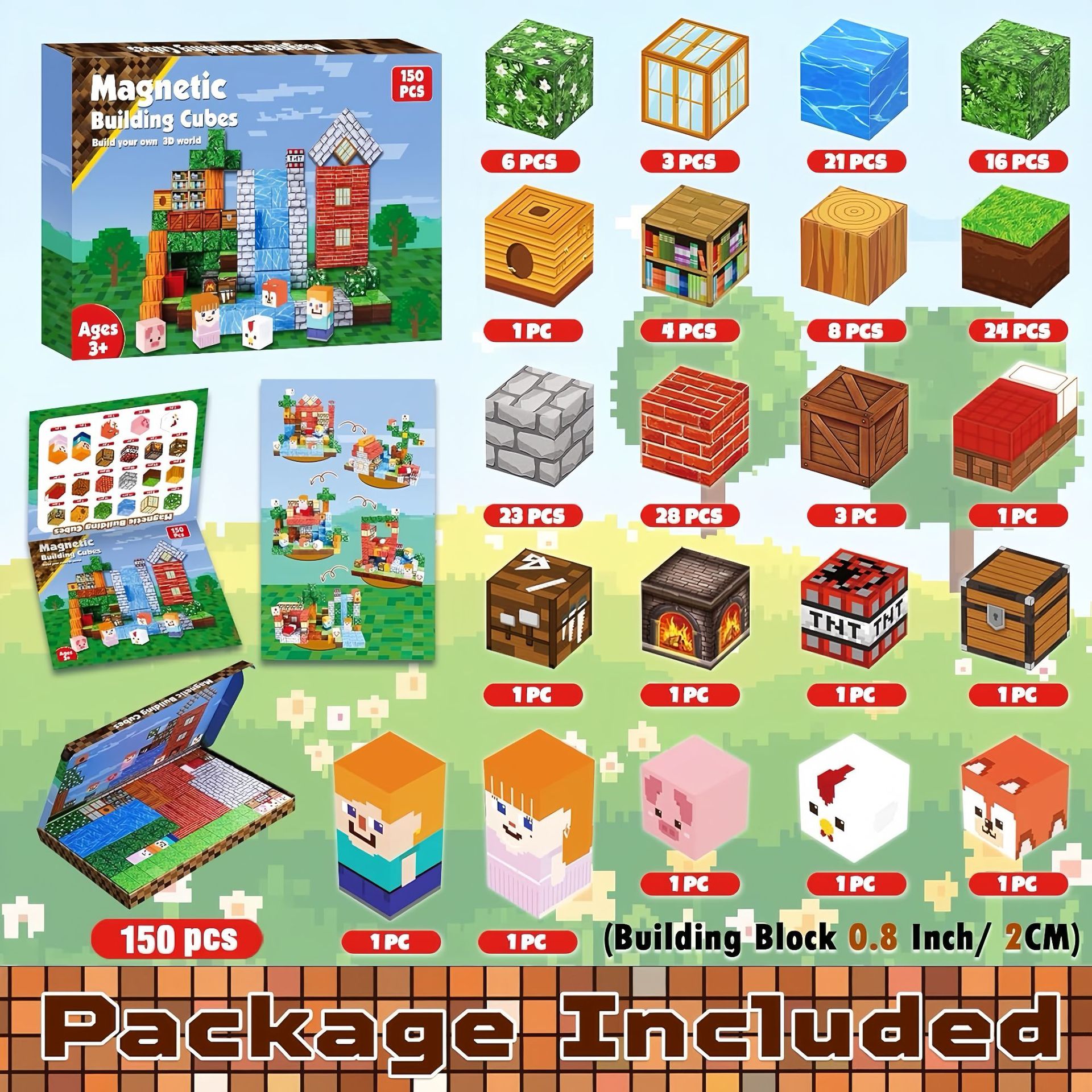 Transfronterizos Amazon My Blocks World Magnetic Block Set Puzzles Magnetic Cuadrados Juguetes Bosque Original
